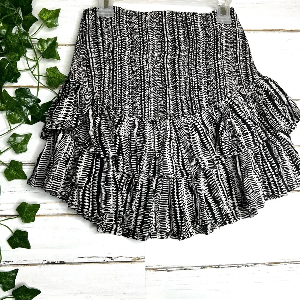 Vintage Havana Layered Smock Waist Black White Skirt S - Picture 2 of 5